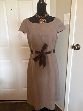 Studio I Taupe/Brown Belted Midi Dress